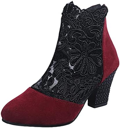 Женски чизми за глуждови, сандали нето предиво крпеница што дише етнички стил цвеќиња Сандал патент обични чевли со високи потпетици