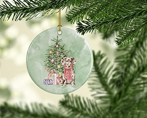 Богатства на Каролина CK8204CO1 DACHSHUND чоколадо Пилед Даппл и дрвја керамички украс, украси за новогодишни елки, виси украс за