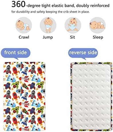 Вселенски тематски опремени мини чаршафи, преносни мини чаршафи за столбови за деца со постелнина за бебиња за момчиња, 24 „x38“, повеќебојни