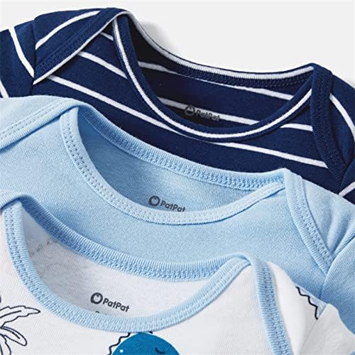 Adoracute by Patpat Baby Boys Девојки кратки ракави Ромперс памук бебе едно парче облека со каросерија од 3