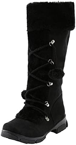 Женски зимски снежни чизми крзнени удобни борбени чизми чизми со слатки пом топка колено високи чизми