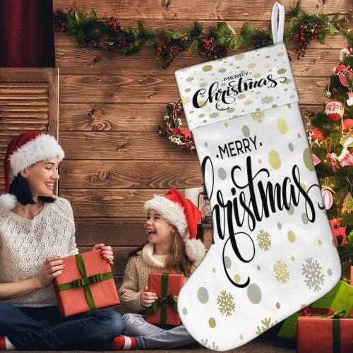 Бардски среќен Божиќ 1 пакет Божиќно порибување, златни снегулки Супер меки Божиќни чорапи со кадифено виси чорапи за скали камин домашни