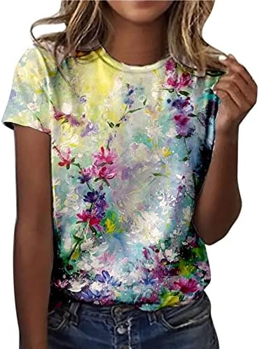 Летна есенска маица жени 2023 облека мода со краток ракав екипаж памук графичка блуза маица за девојки L4 L4
