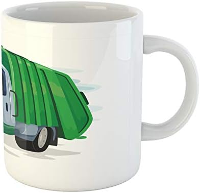 Кригла за камиони со ѓубре Амбесон, илустрација на цртан филм со маскота на возило со ѓубре со чудна насмевка смешна тема, керамичка чаша