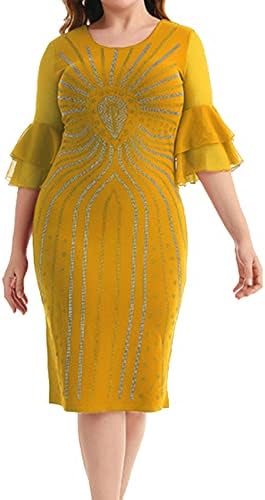 Womenените 2023 Лејди Елегантно плетење чипка од чипка фустан плус големина печатење на половина ракав молив со молив за халтер миди фустан
