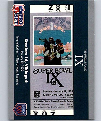 1990 Pro Set NFL Football Super Bowl 1609 SB IX Ticket Официјална трговска картичка на Националната фудбалска лига
