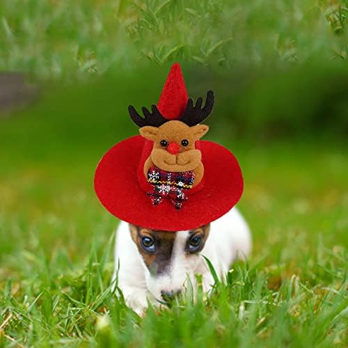 Црвено зелено куче Дедо кучиња Божиќна капа прилагодлива капа за новогодишна елка симпатична мали кучиња додатоци за глава Нова