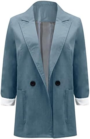 Womenените отворени предни блејзери лаппел копче обични блејзери јакни џеб со долг ракав канцеларија за канцеларија јакна јакна палто