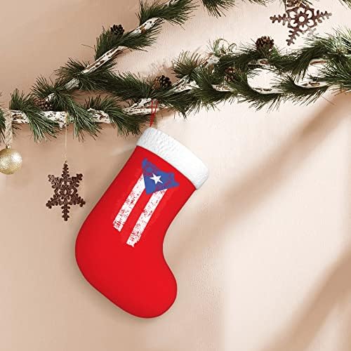 QG ZZX Божиќни чорапи со бела супер мека плишана манжетна гроздобер Порто Рикан знаме Божиќни чорапи Божиќни украси порибување