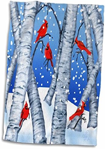 3drose дигитална уметност кардинални птици кои седат во дрвја од бреза во зимски снег - крпи