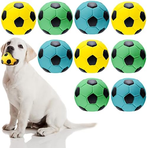 9 Парчиња Латекс Писклив Куче Играчки Топка, Куче Фудбалска Топка Со Криза Интерактивни Донеси Играчки Мека Фудбал Кутре Џвакање