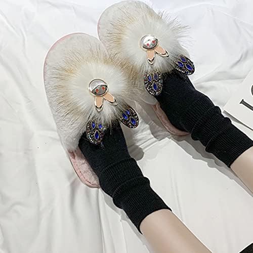 Женски папучи слатки девојки кадифен зајак уши Rhinestone флип флоп дами есен зимски домашни сандали