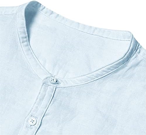 Копче за машка памучна постелнина надолу по мандарински јака горната лесна маичка обична летна маица обична лабава краток ракав