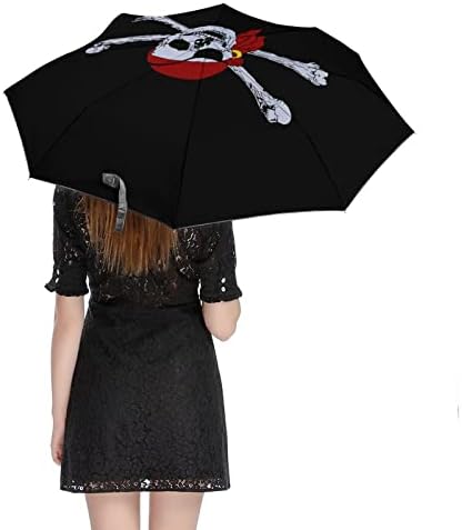 Џоли Роџер Пиратски Череп Патување Чадор Ветроупорен 3 Набори Автоматски Отворен Затвори Преклопен Чадор За Мажи Жени