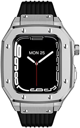 Случај за часовници за легура на Екинс за Apple Watch Series 7 6 5 4 SE 45mm 42mm 44mm луксузен метал гума гума од не'рѓосувачки