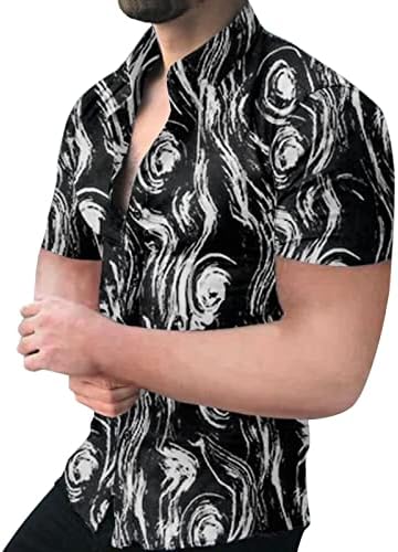 Кошули на хавајски кошули за мажи, 2022 Ново лето-кратки ракави графички врвови на врвовите надолу опуштено лабава кошула на плажа