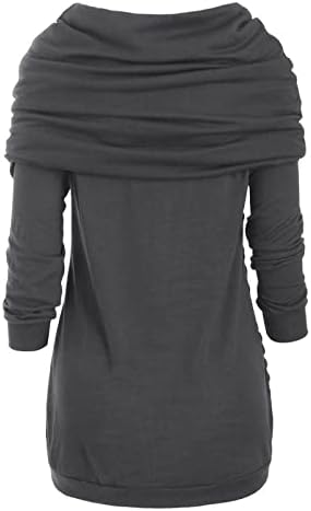 Женски џемпери плус големина на долги ракави со долги ракави цврсти шишиња асиметрични врвови на џемперот