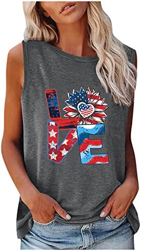 Narhbrg женски обични лабави резервоар врвови графички удобни летни основни маици Симпатична американско знаме печатено врвови за ракавици без