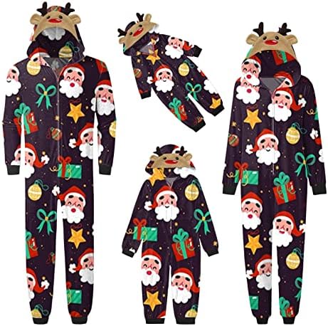 Божиќни пижами за семејство 2022 Дедо Мраз за подароци за подароци за печатење на кутии за печатење со џемпери со качулка со качулка