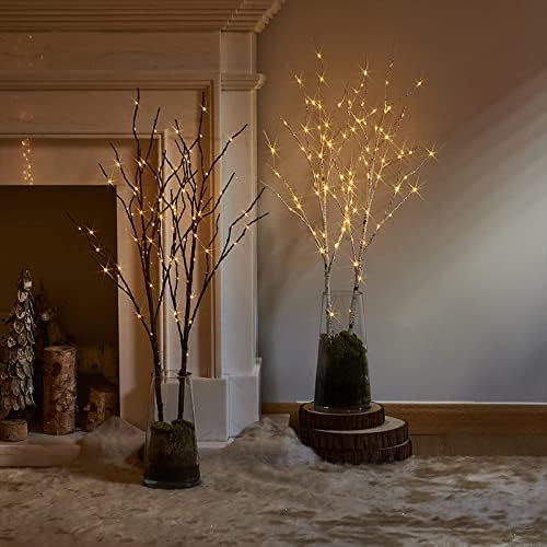 Birchlitlatland осветлени кафеави гранки 32in 100 LED со управувана батерија со тајмер, вештачка гранка на дрвја со топли, светла на филијали