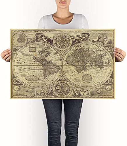 Историски стари светски мапа гроздобер мапа 1626 старо антички реставраторски стил мапа ликовна уметност за печатење светски