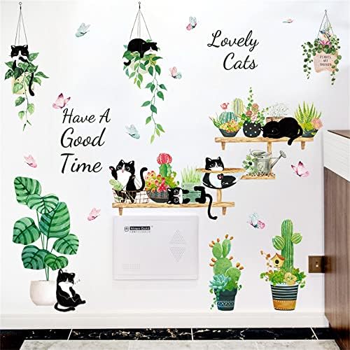 Супер симпатична мачка и кактус wallидни решенија градинарски wallидни налепници спална соба дневна соба ТВ wallидна уметност фрижидер