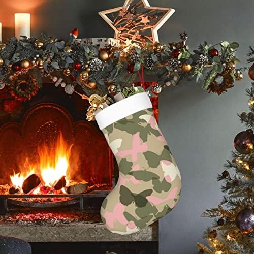 Аугенски Божиќни чорапи розово пеперутка Камо двострана камин што виси чорапи