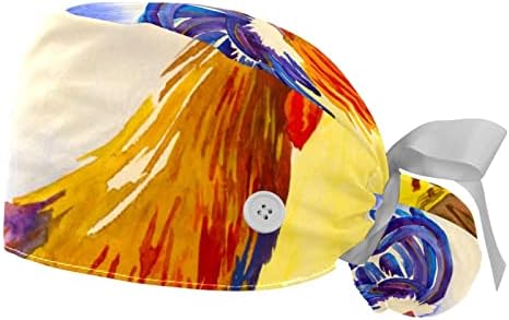 Capенски медицински чиста капа, масло за сликање уметнички петел во жолто изгрејсонце светло буфантна шапска капа хируршка капа вратоврска