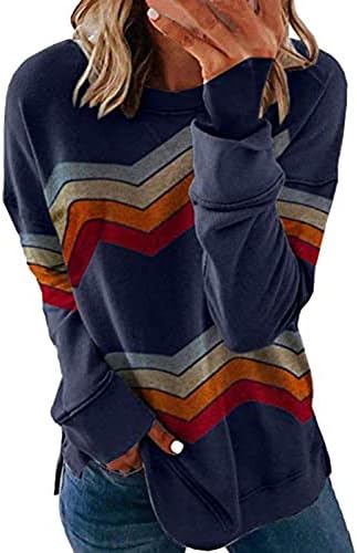 Жените Вратоврска Боја Шарени Маици Пуловер Дуксери Секојдневен Мода Долги Ракави Падне Блузи Кошули Џемпер