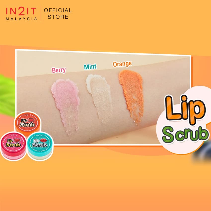 In2it Scrub за усни LIS03 портокалова 12G - чистење на шеќер за усни за да ги отстраните мртвите клетки од усните, изнесувајќи