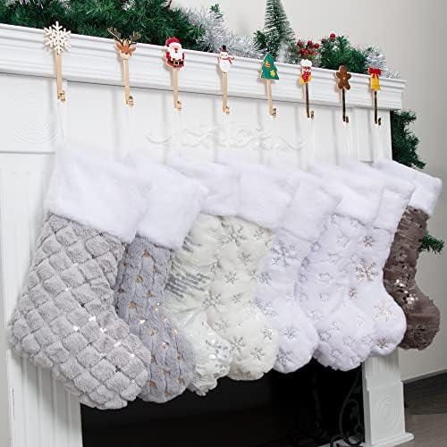 Сет на Божиќни чорапи Jekosen од 8 20,5 ”Голем XMAS Stocking Velvet Luxury Classic виси украси украси за украси за семејни празници