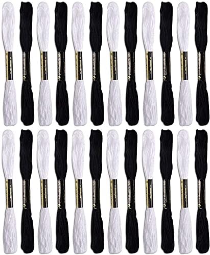 12 црни и 12 бели скејни, Strandedstitch Floss памучна вез на вез, едноставен и софистициран дизајн