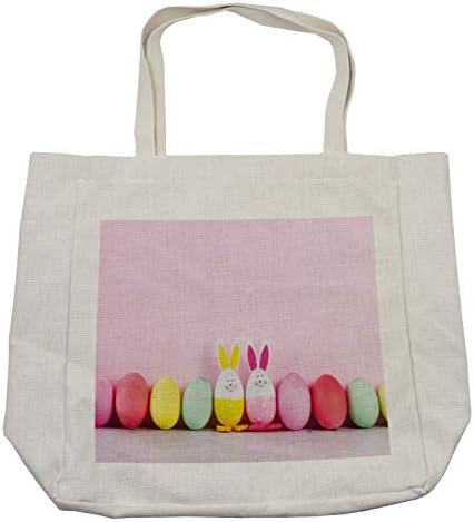 Торба за шопинг на велигденски зајаче Амбесон, смешна фотографија од обоени јајца и зајачиња во тема за одмор, еколошка торба за еднократно