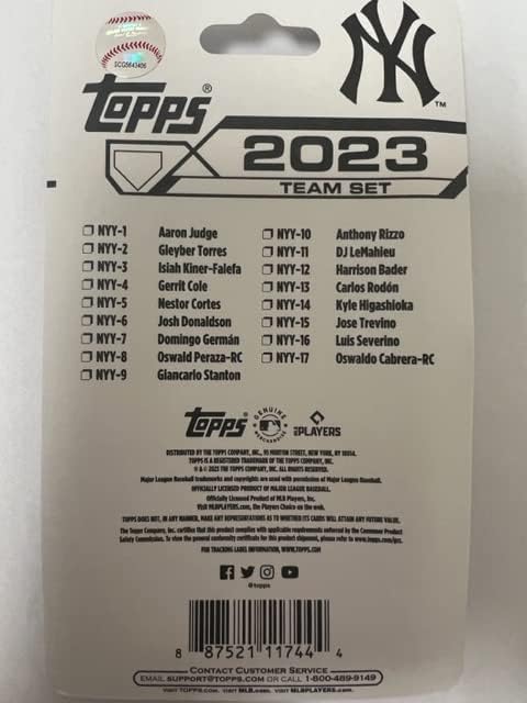 2023 Топс Млб Бејзбол Њујорк Јенкис Комплетен Фабрички Тим Сет - 17 Трговски Картички
