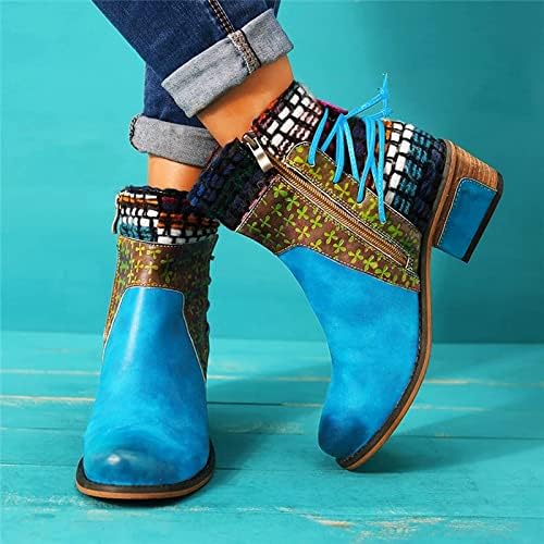 Чизми за глуждот за жени гроздобер етнички стил крпеница тркалезна пети букви потпетици борбени чизми со средно возење со снежни чевли