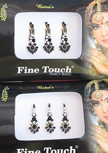 6 црни bindis 2 пакувања со долга големина Индиска Индија Биндис/Самостојно лепило/црно бинди/додаток за танцување/индиска уметност/пакет