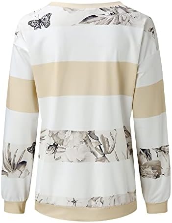 Grge beuu женски обичен моден печати со долг ракав со долги ракави врвни маици за пулвер, на отворено 1/4 поштенски џемпери со џемпери, дуксери