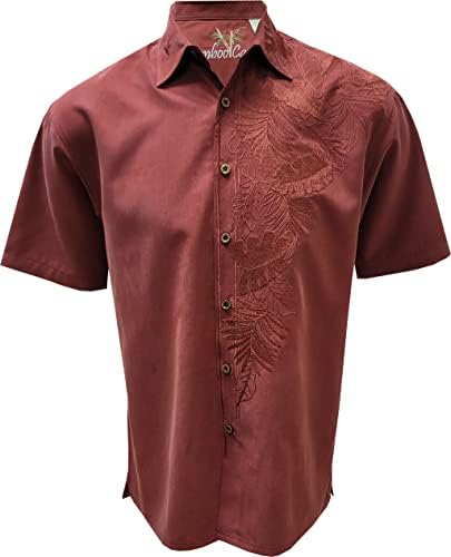 Бамбус Кеј Менс Краток ракав Остров Лист нација Обичен везена ткаена кошула