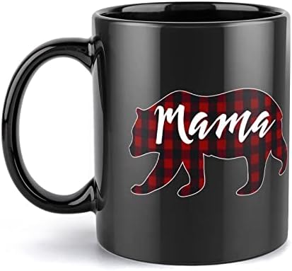Мама мечка карирана печати керамичка кригла кафе чаша чаша чаша смешен подарок за канцеларија дома жени мажи