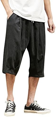 Машка машка постелнина 3/4 панталони Спортски шорцеви со џогирање на дното на летниот тренинг со џебови Еластични панталони за