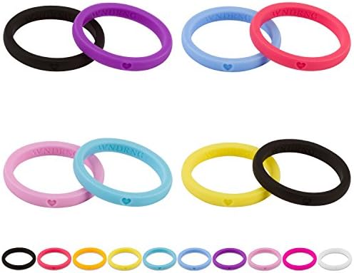 LearnFitFun Силиконски свадбени прстени за жени. Тенки ленти за ангажирање на гума со сингл или сет од 10 прстени. Големина 4-10 wndrng