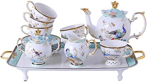 YTYZC Кинески стил Попладневен чај чај, чајник, сет на Национален фенг шуи, коска Кина чаша за кафе, поставена со послужавник,