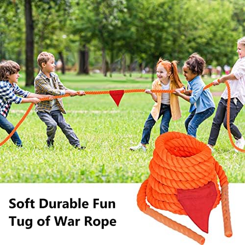 X XBEN Tug of War Rope со Flag for Children, Teens и Adults, Soft Cotton Rope игри за активности за градење тим, семејно обединување,