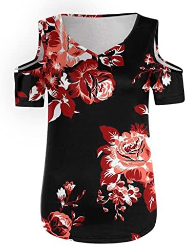 Врвна кошула за девојчиња есен лето 2023 година трендовски краток ракав од рамото памук против вратот графичка обична кошула 00