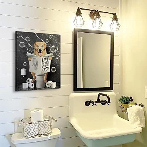 Златни привлекувачи во тоалетот бања wallидна уметност смешна бања слики wallид декор куќа кучиња бања за тоалети за тоалети бања животни