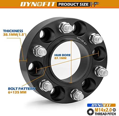 Dynofit 6 Lug F150 Spacers на тркалата за 2005-2014 Ford Expedition Navigator Lobo, 4PCS 6x135mm 1,5 инчен Hubcentric Spacers за 05/06/07/08/09/10/11/12/13/14