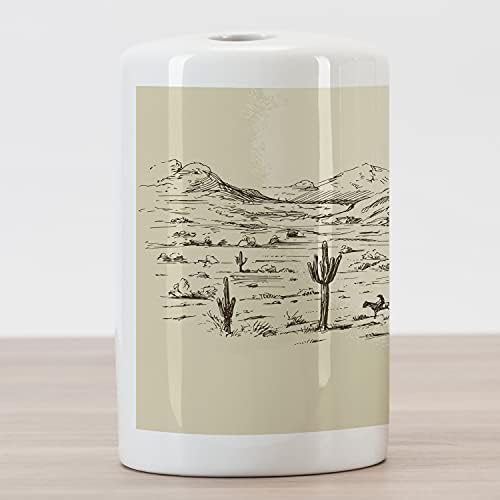 Амбесон Западен керамички држач за четки за заби, диви запад илустрација на пејзаж Планини пустински растенија каубои на коњи,