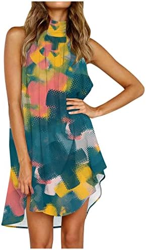 Фустани за жени во Сериу лето бохо цветни печатени печатени суровини со лежење на вратот на вратот на плажа, без фустан, миди фустан од миди
