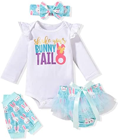 Новородени девојчиња Велигденски облека облека облека за новороденче 4 парчиња Велигденски зајаче бодиски ромпер туту шорцеви