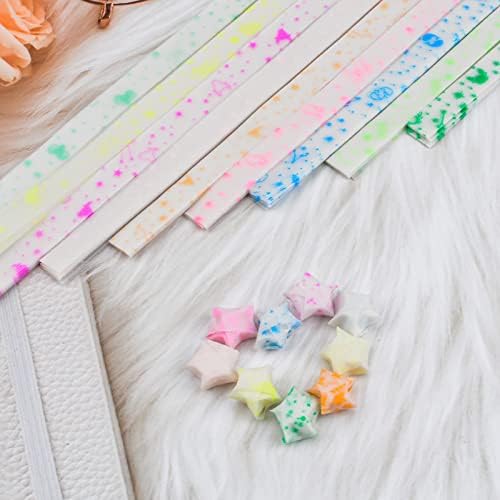 Ленти за хартија од уррома, 420 парчиња разнобојни светлечки оригами среќни ленти за хартија за занаети за занаети што ги преклопуваат